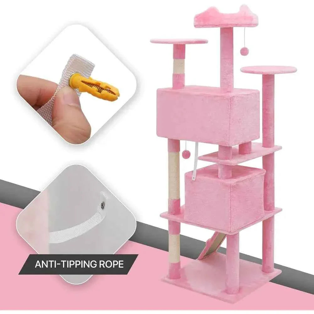 70" Tall Pink Cat Tree – Indoor Cat Tower with Scratching Posts & Climbing Platform