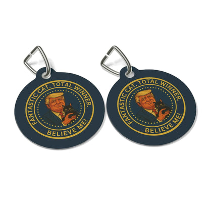 Political Parody Cat Collar Tag – “Fantastic Cat. Total Winner.”