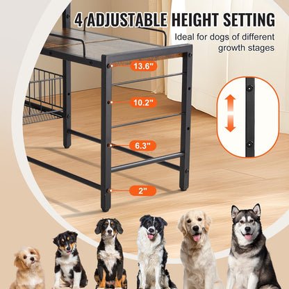 Pet Feeding Station with Storage for Dog Food and Toy Organizer - Raised Dog Bowls