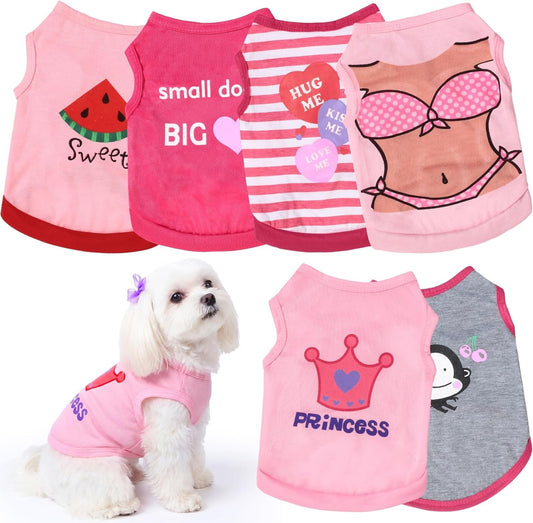 Dog Shirts 6 Pack Puppy Clothes Small Dog Vest Cute Pet Apparel Summer