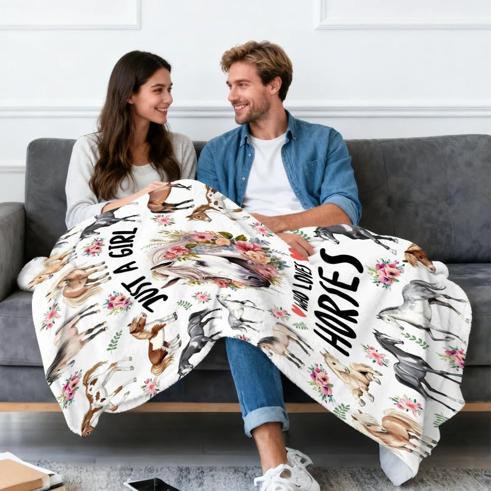 Just A Girl Who Loves Horses Throw Blanket