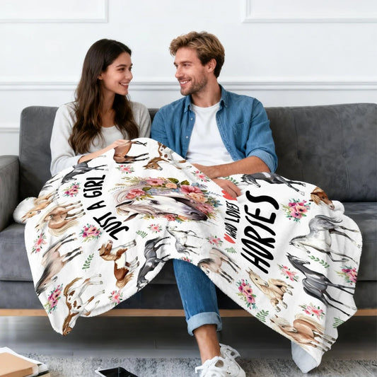 Just A Girl Who Loves Horses Throw Blanket