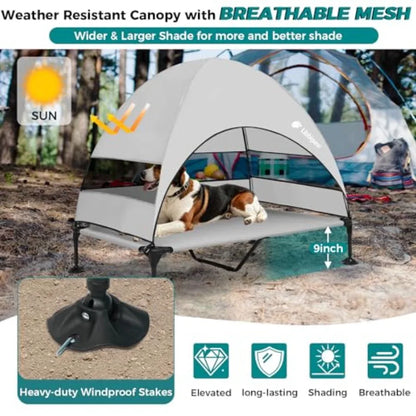 Windproof Elevated Dog Bed with Canopy