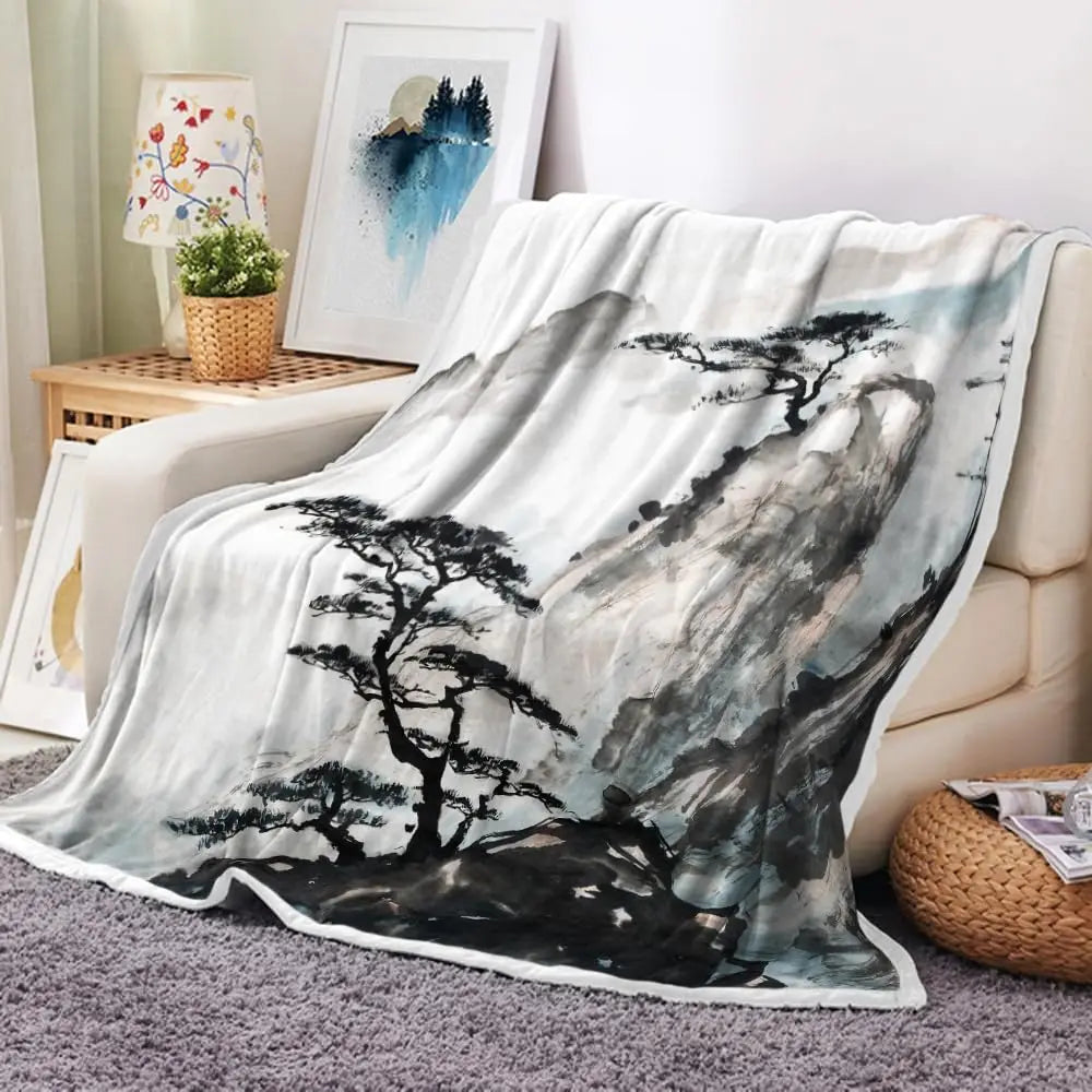 Turquoise Black White Aztec  Soft Flannel Blanket