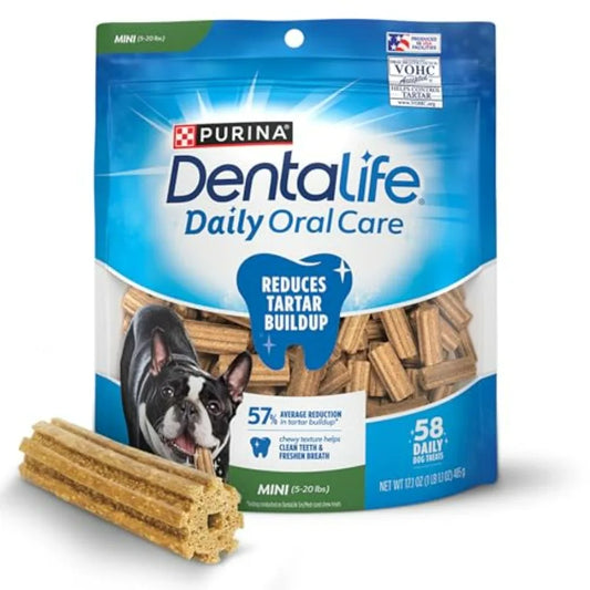 Daily Oral Care Dog Treats for Small Dogs 5-20 lbs., Chewy Dental Treat to Freshen Breath and Fight Tartar, Chicken Flavor, 17.