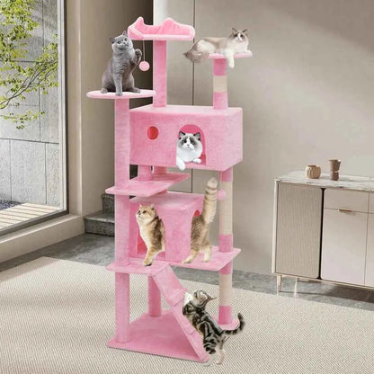 70" Tall Pink Cat Tree – Indoor Cat Tower with Scratching Posts & Climbing Platform