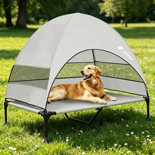 Windproof Elevated Dog Bed with Canopy
