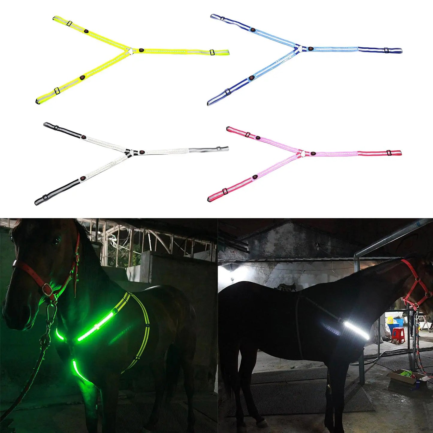 USB LED Horse Breast Plate Collar Adjustable Safety Bridle Halter