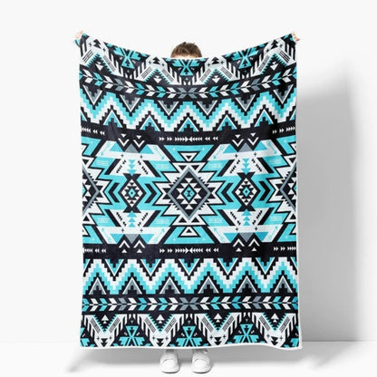 Turquoise Black White Aztec  Soft Flannel Blanket