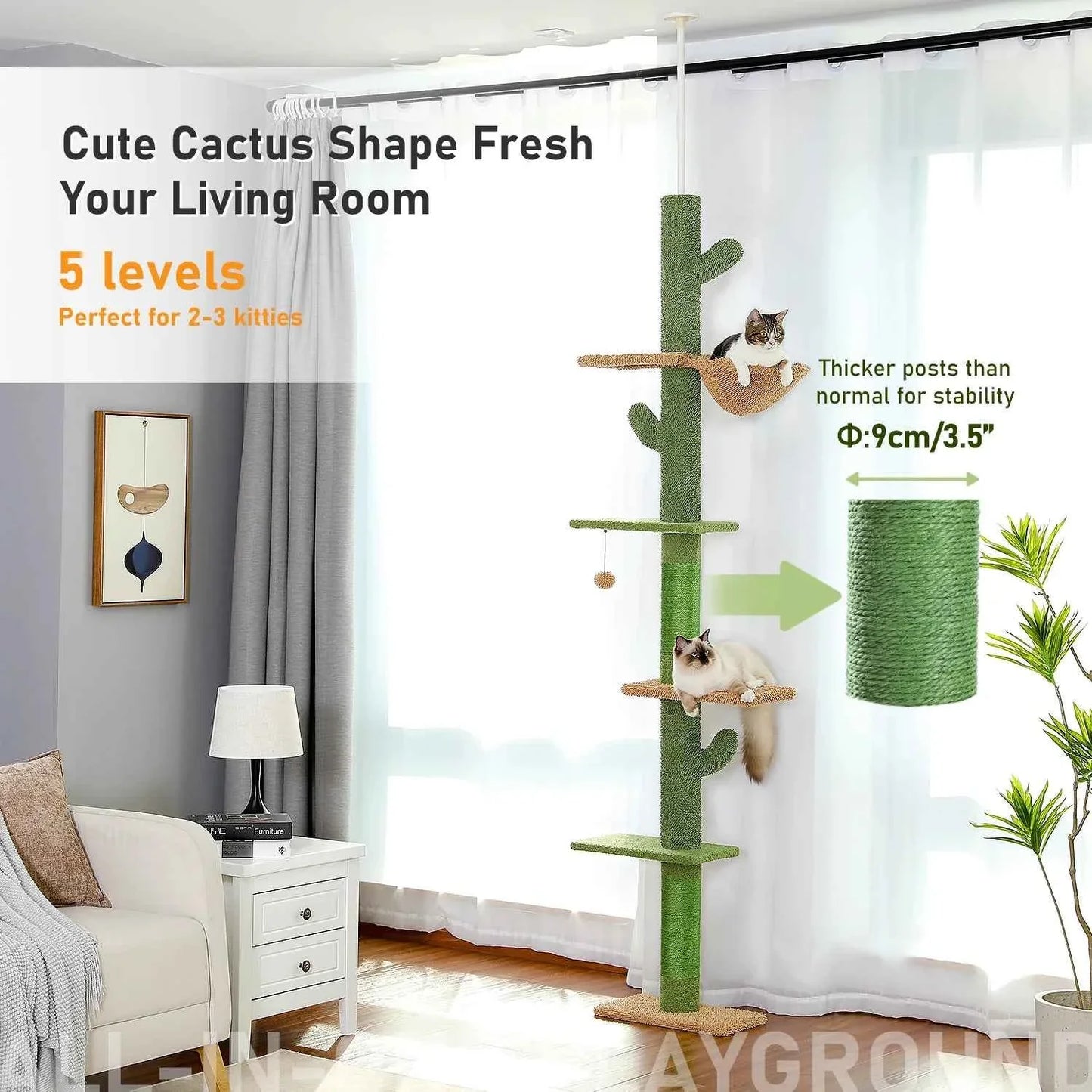 5 Tier Cat Tree Tower with Scratching Posts & Hammock