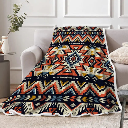 Turquoise Black White Aztec  Soft Flannel Blanket