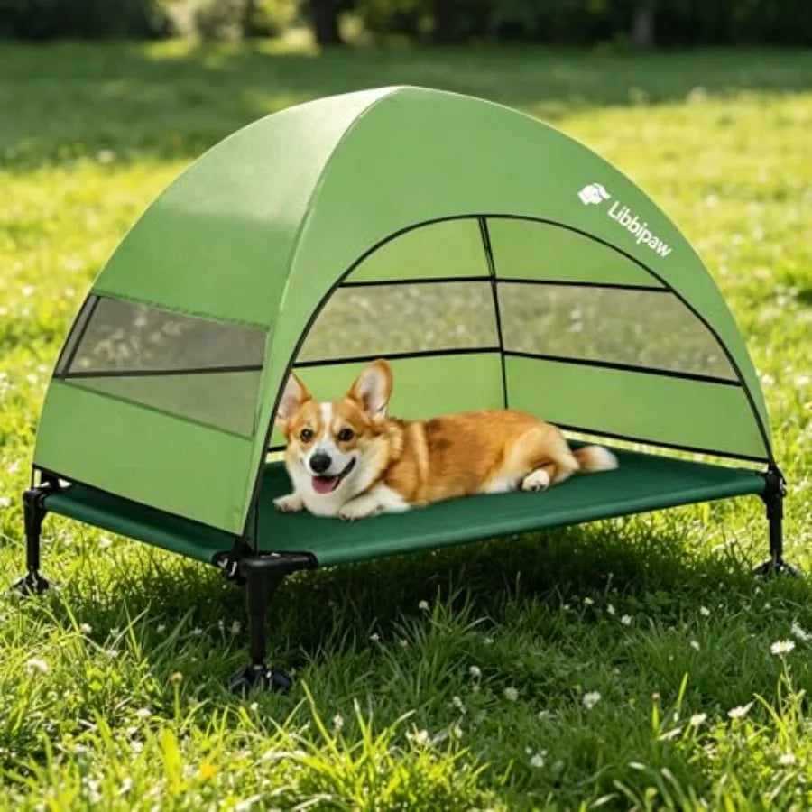 Windproof Elevated Dog Bed with Canopy
