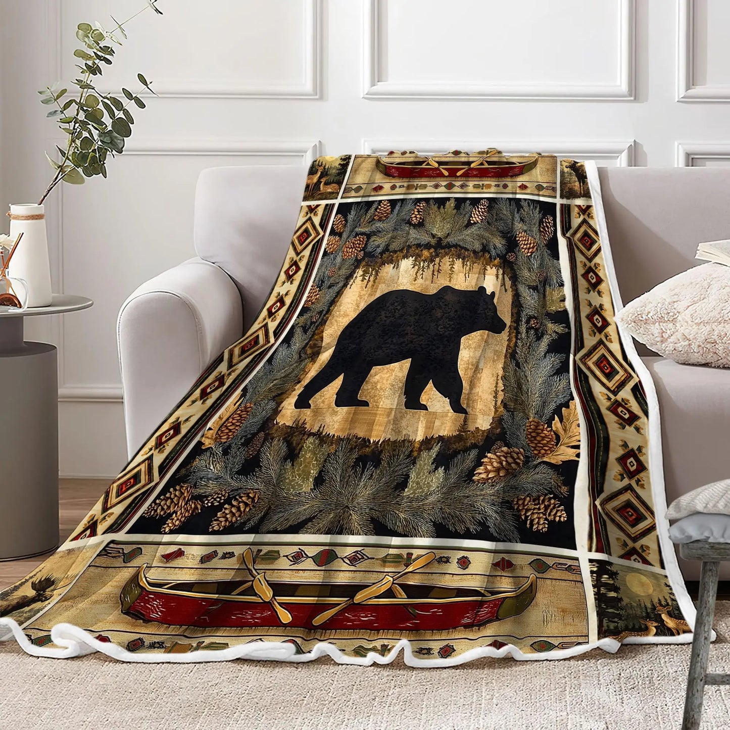 Turquoise Black White Aztec  Soft Flannel Blanket