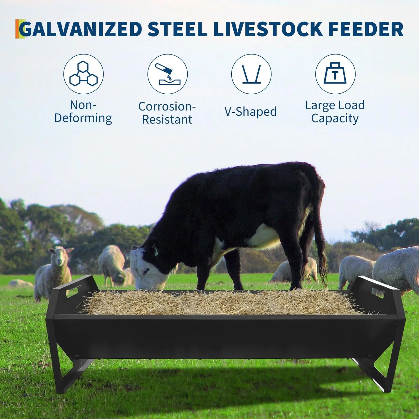 22 Gallon Heavy Duty Galvanized Steel Livestock Feeder Hay Trough Rustproof