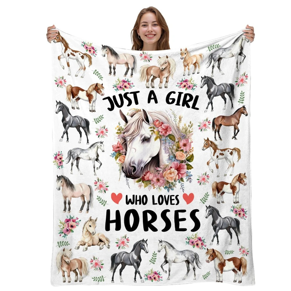 Just A Girl Who Loves Horses Throw Blanket