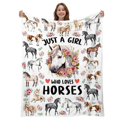 Just A Girl Who Loves Horses Throw Blanket