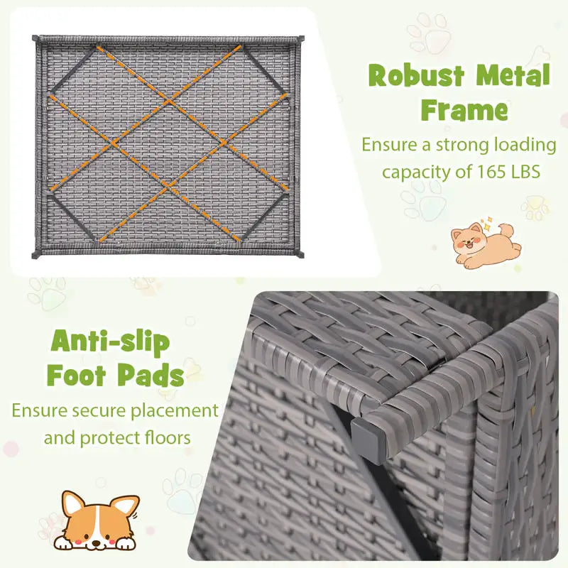 Wicker Dog House Elevated  with Canopy-Gray