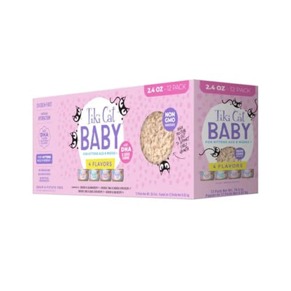 Tiki Cat Baby Wet Cat Food for Kittens, Shreds Variety Pack 2.4 oz. Cans 12 Count