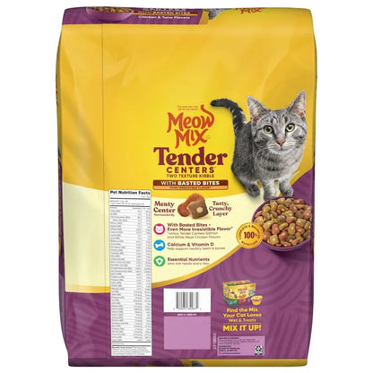 Tender Centers Dry Cat Food with Basted Bites in Chicken Tuna Flavors for Adult Cats, 14.2 lb Bag High-Protein, Crunchy Kibble