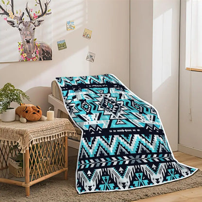 Turquoise Black White Aztec  Soft Flannel Blanket