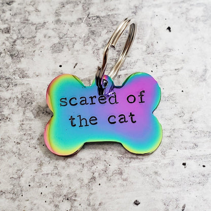 SCARED OF THE CAT Bone-Shaped Pet Tag