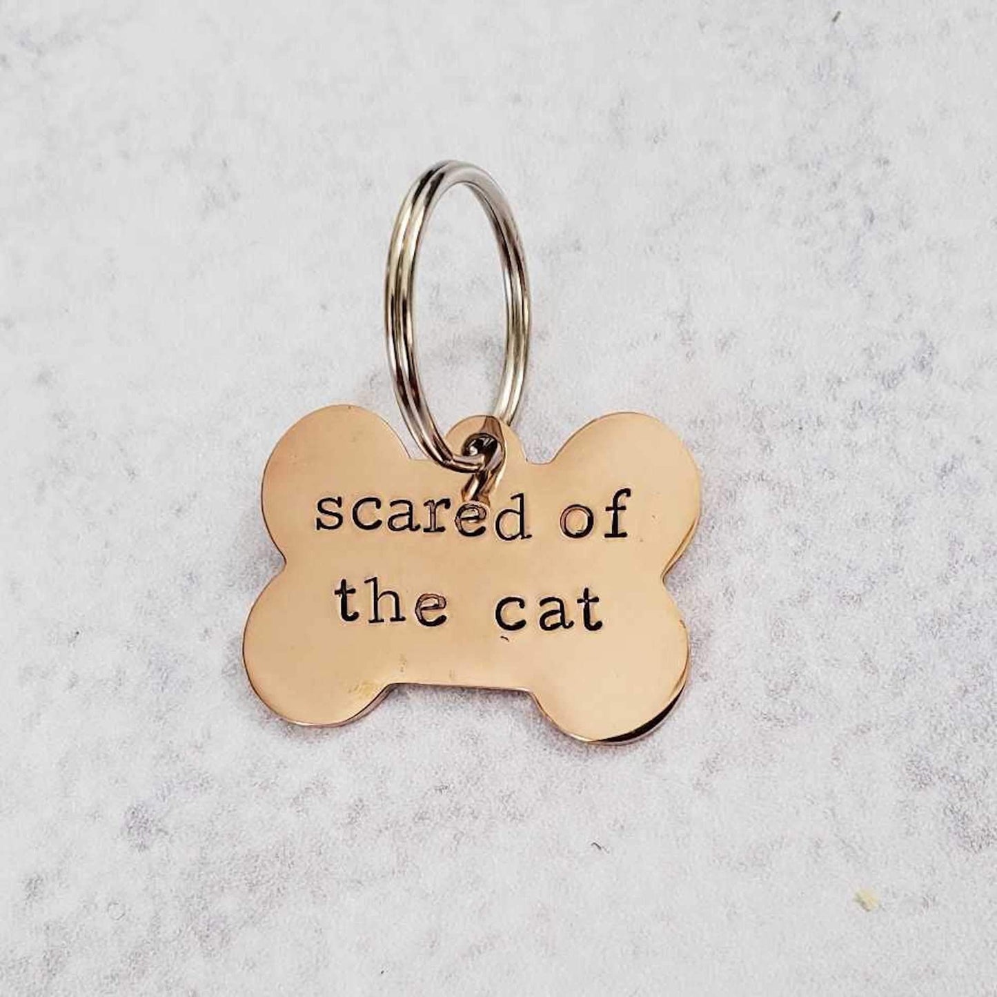 SCARED OF THE CAT Bone-Shaped Pet Tag