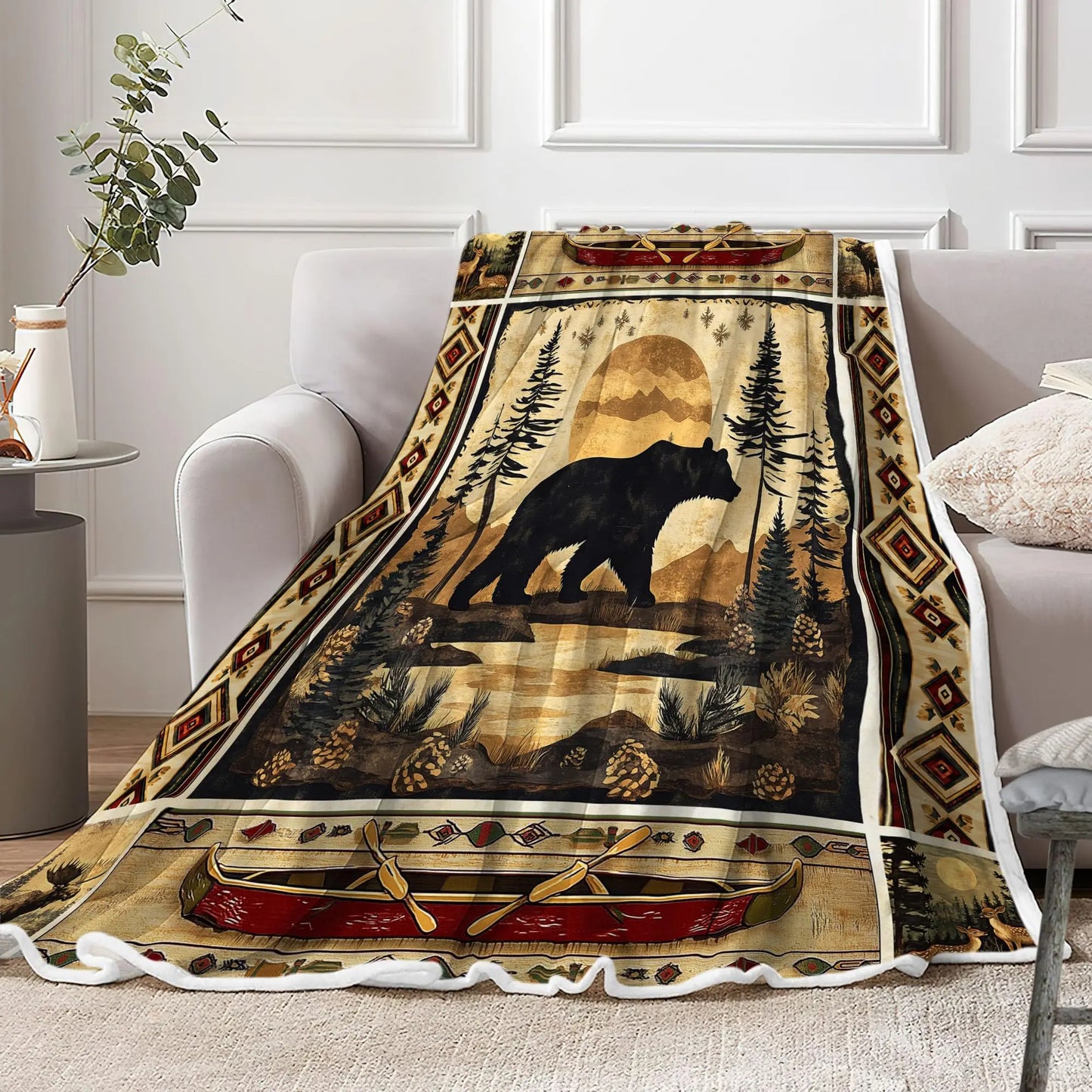 Turquoise Black White Aztec  Soft Flannel Blanket