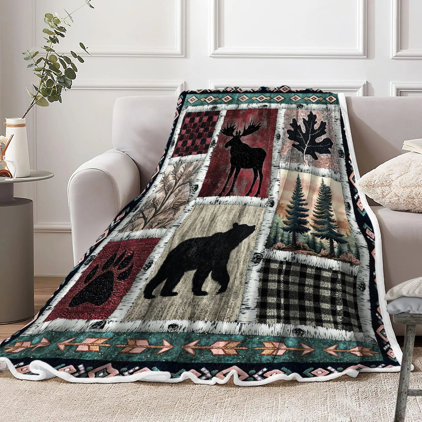 Turquoise Black White Aztec  Soft Flannel Blanket