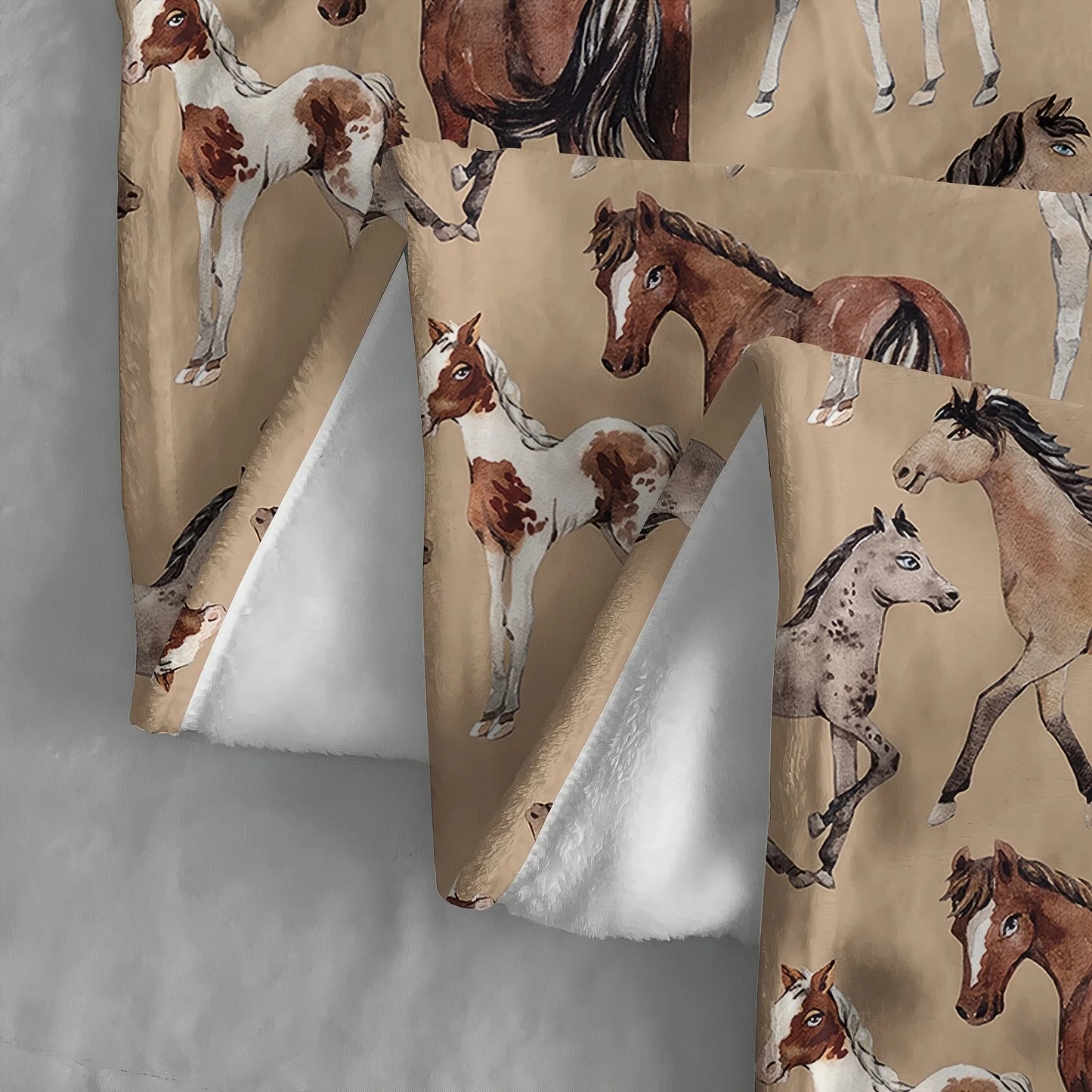 Large Horse Print Fleece Throw Blanket Sofa Bedding Decoration Equestrian Animal Safari Style Cozy Plush Warm Home Decor Gift