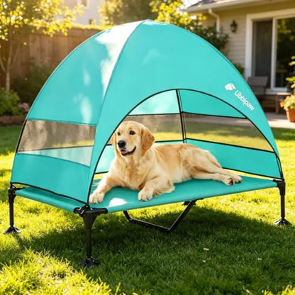 Windproof Elevated Dog Bed with Canopy