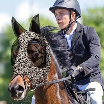 1pcs Leopard Print Horse Fly Masks with Ears