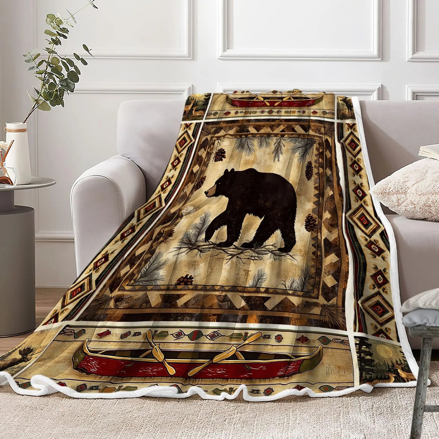 Turquoise Black White Aztec  Soft Flannel Blanket