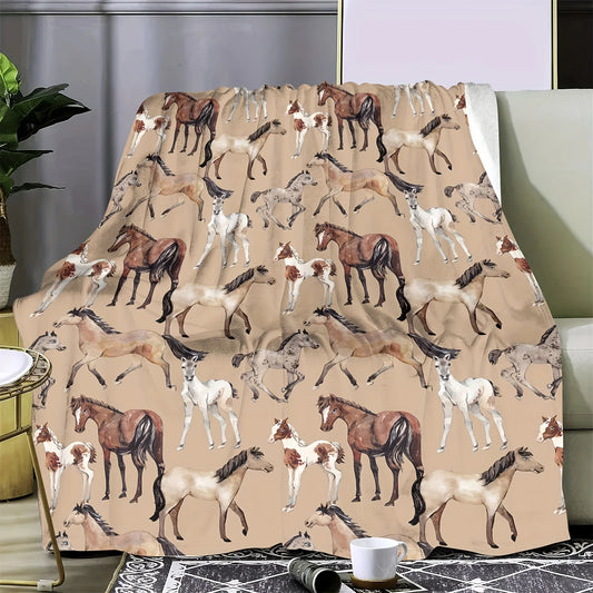 Large Horse Print Fleece Throw Blanket Sofa Bedding Decoration Equestrian Animal Safari Style Cozy Plush Warm Home Decor Gift