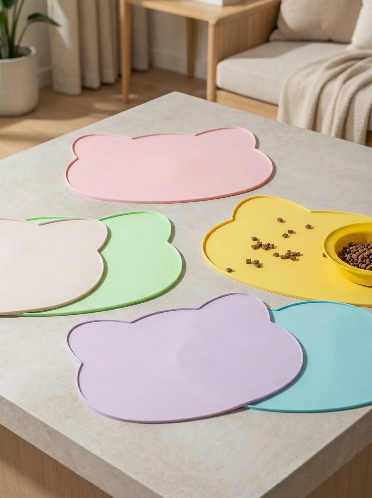 1pc Silicone Pet Food Mat, Dog Cat Bowl Pad