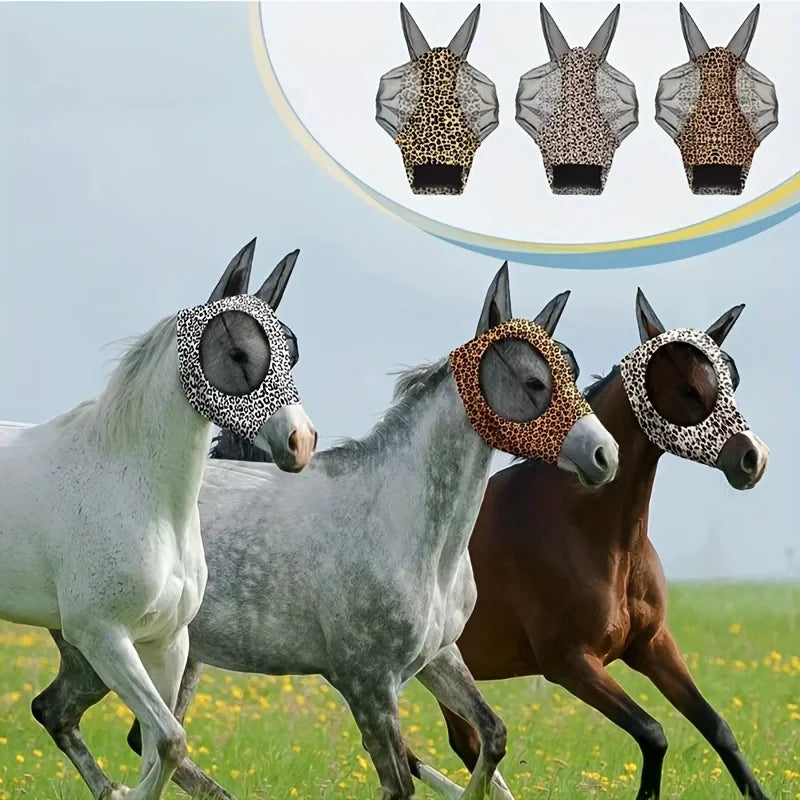 1pcs Leopard Print Horse Fly Masks with Ears