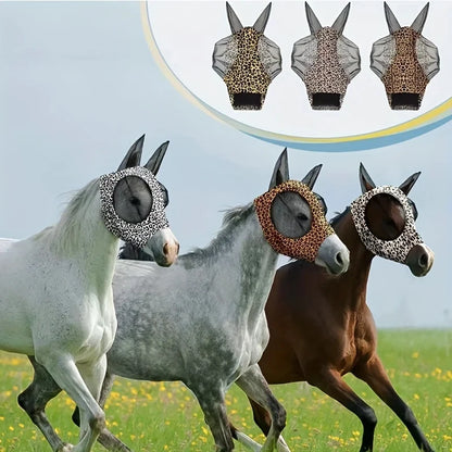 1pcs Leopard Print Horse Fly Masks with Ears