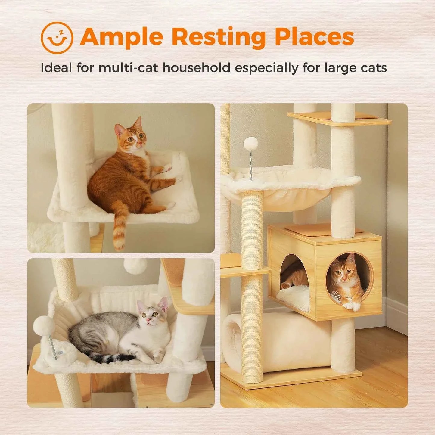 Floor to Ceiling Cat Tree – Adjustable Wooden Tower with Hammock & Sisal Scratching Posts