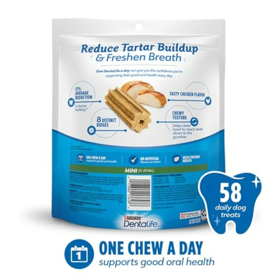Daily Oral Care Dog Treats for Small Dogs 5-20 lbs., Chewy Dental Treat to Freshen Breath and Fight Tartar, Chicken Flavor, 17.