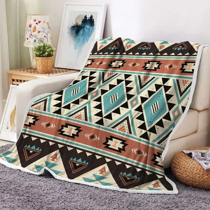 Turquoise Black White Aztec  Soft Flannel Blanket