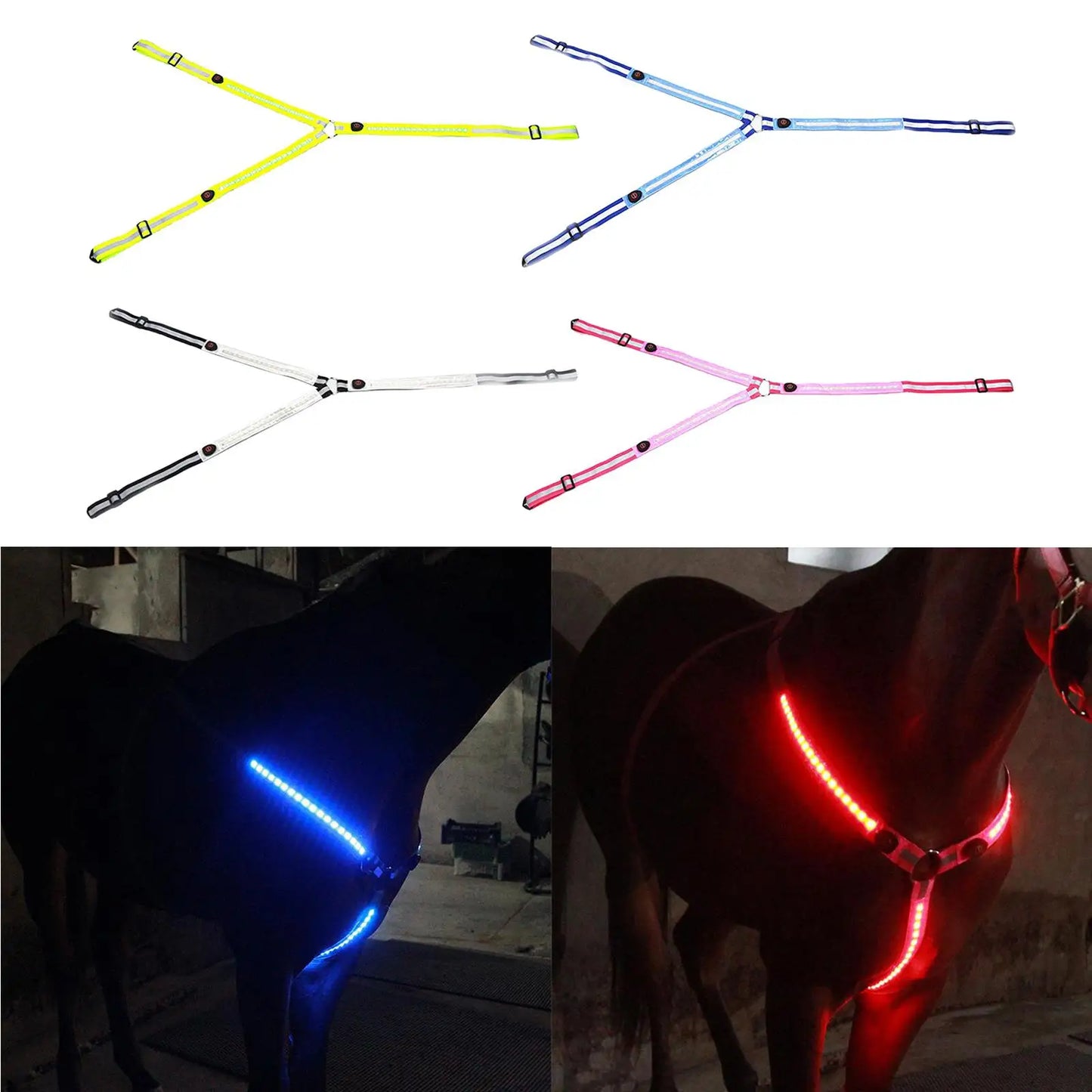 USB LED Horse Breast Plate Collar Adjustable Safety Bridle Halter
