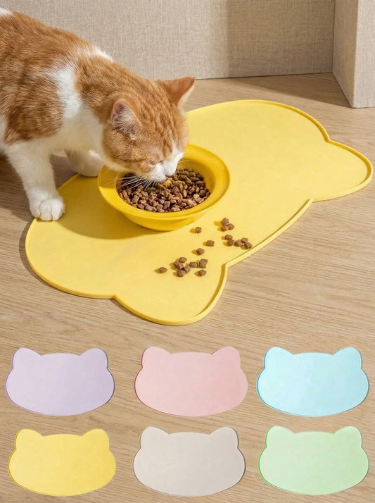 1pc Silicone Pet Food Mat, Dog Cat Bowl Pad