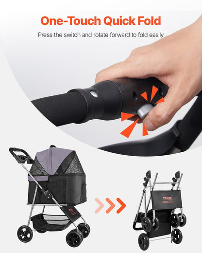 Pet Stroller -  35 lbs Weight Capacity, Foldable Dog Stroller Cart, 4 Wheels Cats Pram with Detachable Carrier & Mesh Windows, Portable Animal Carrier with Brake for Small to Medium Pets