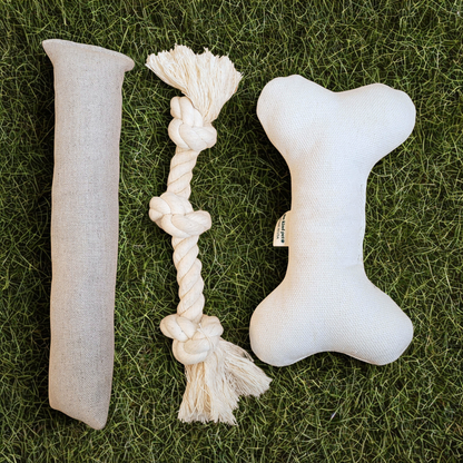 Boba & Vespa Natural Dog Toy Bundle for Cuddles, Fetch and Tugging - Small to Large Dogs Options